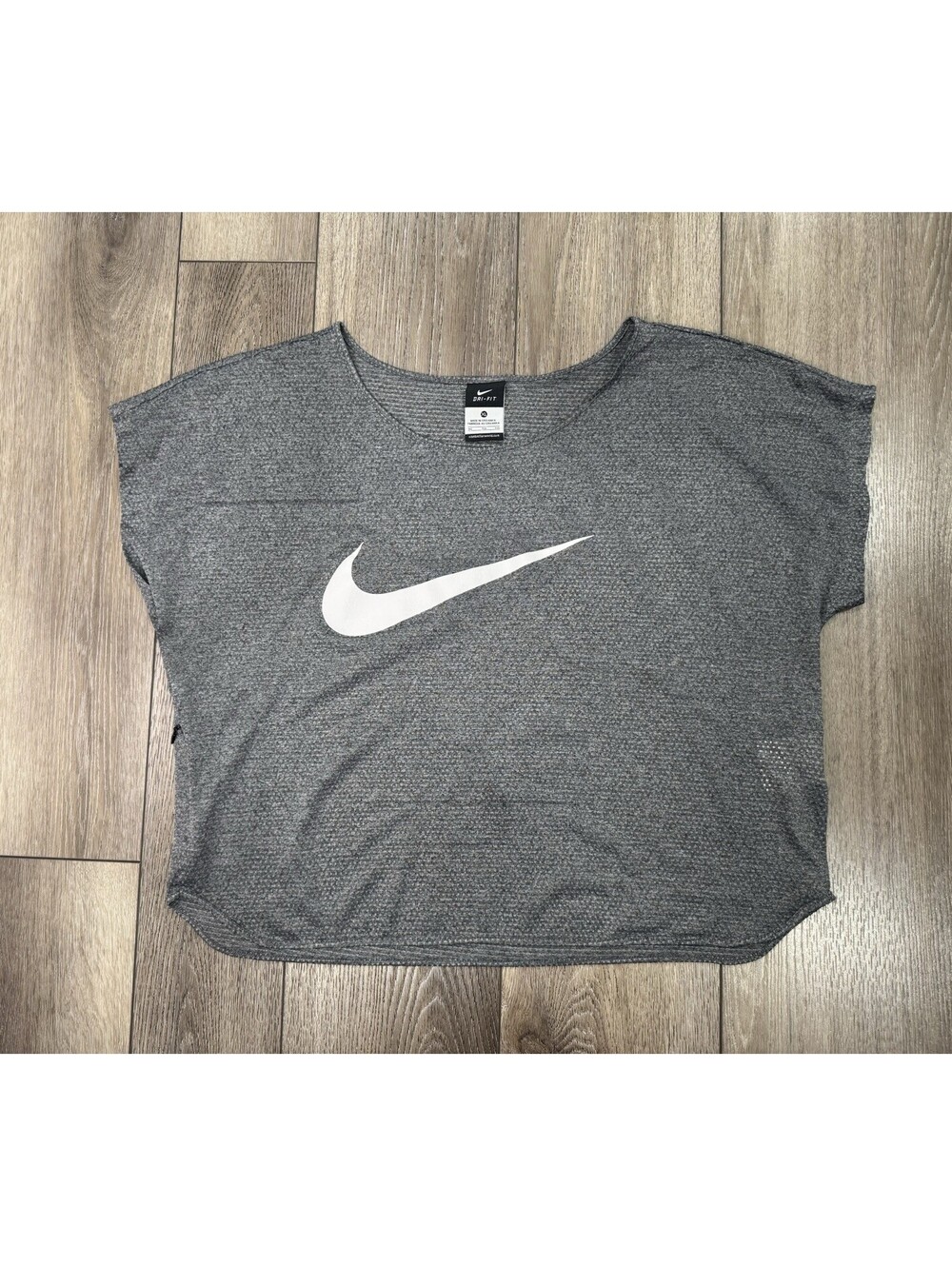 Nike Run Free Swoosh Tank Dri-Fit Mesh Shirt Women's Xl Cropped Short Sleeve EUC